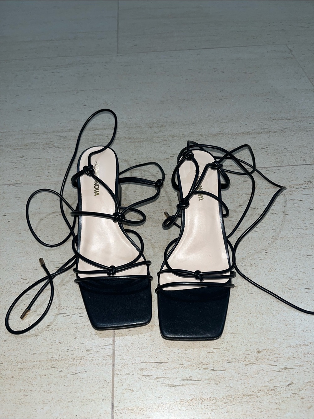 Fashion Nova Black Lace-Up Square Toe Heels Women Size 8
